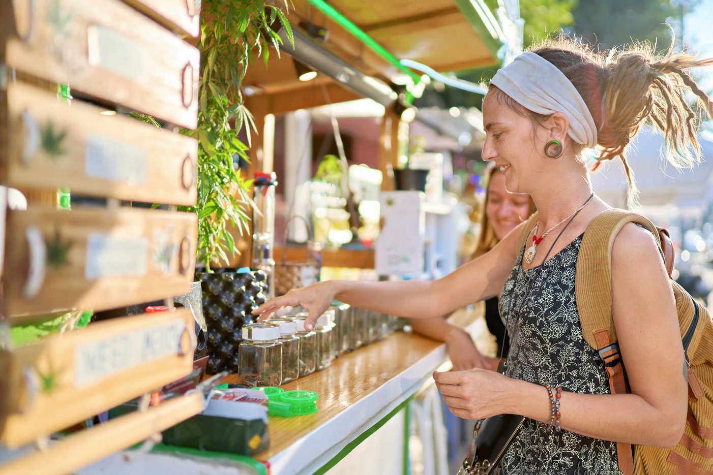 two female tourists shopping for marijuana at legal cannabis shop in pattaya thailand